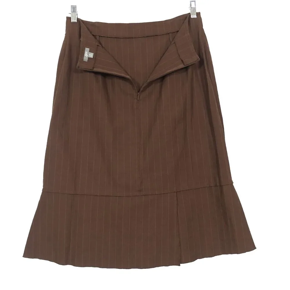 J Jill Pin Striped Skirt/12 Jacket/10 Suit Set Linen Blend Havana Brown Workwear - Picture 10 of 16
